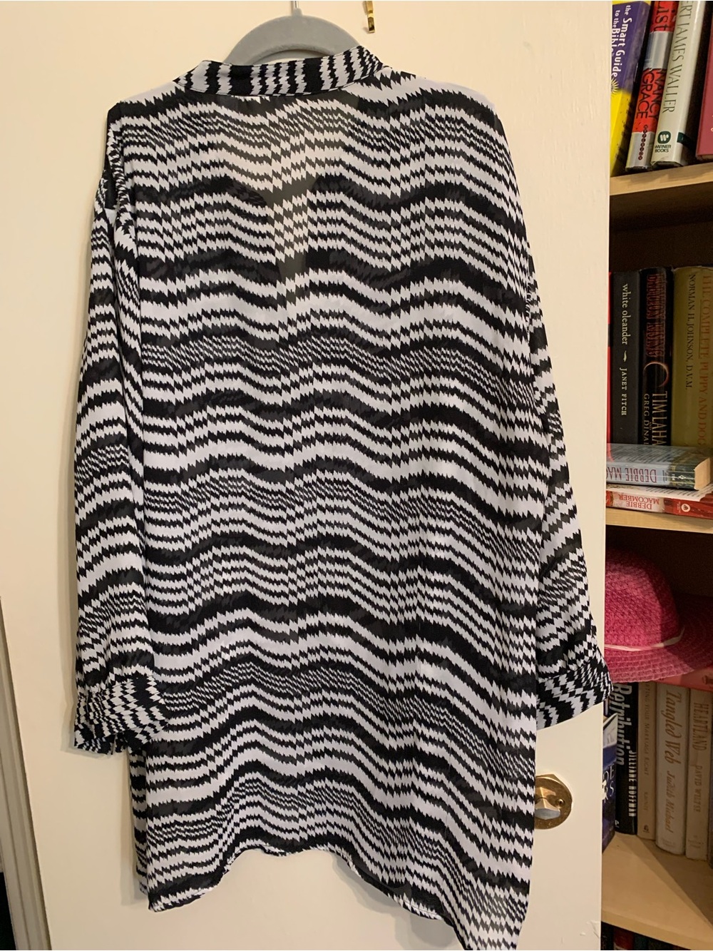 Chico's Black and White Patterned Ruffle Tunic Blouse - Picture 5 of 5